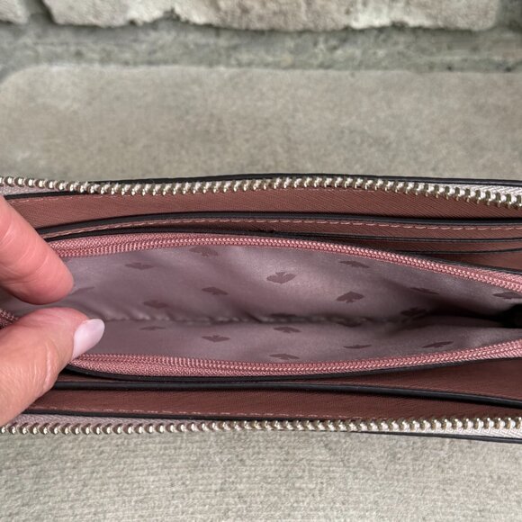 KATE SPADE LONG ZIP AROUND SNAKE EMBOSSED WALLET CLUTCH Beige Tan Leather - Picture 11 of 13